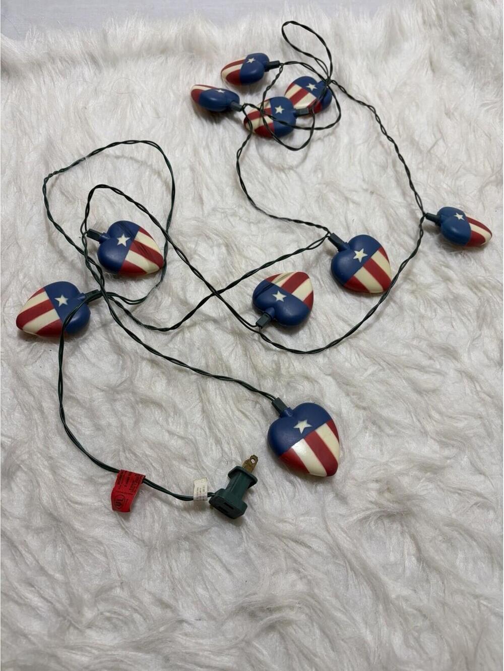 Fourth Of July String Lights Of 10 Heart American Flags-Patriotic